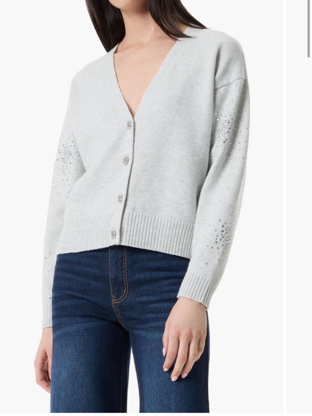 Robert Rodriguez Light Gray V-Neck Embellished Button Cardigan size L NEW